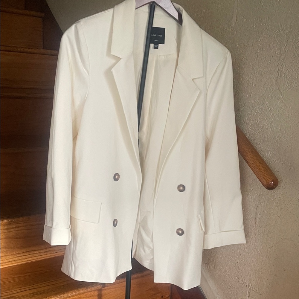 Love TREE Off-White Double-Breasted Blazer